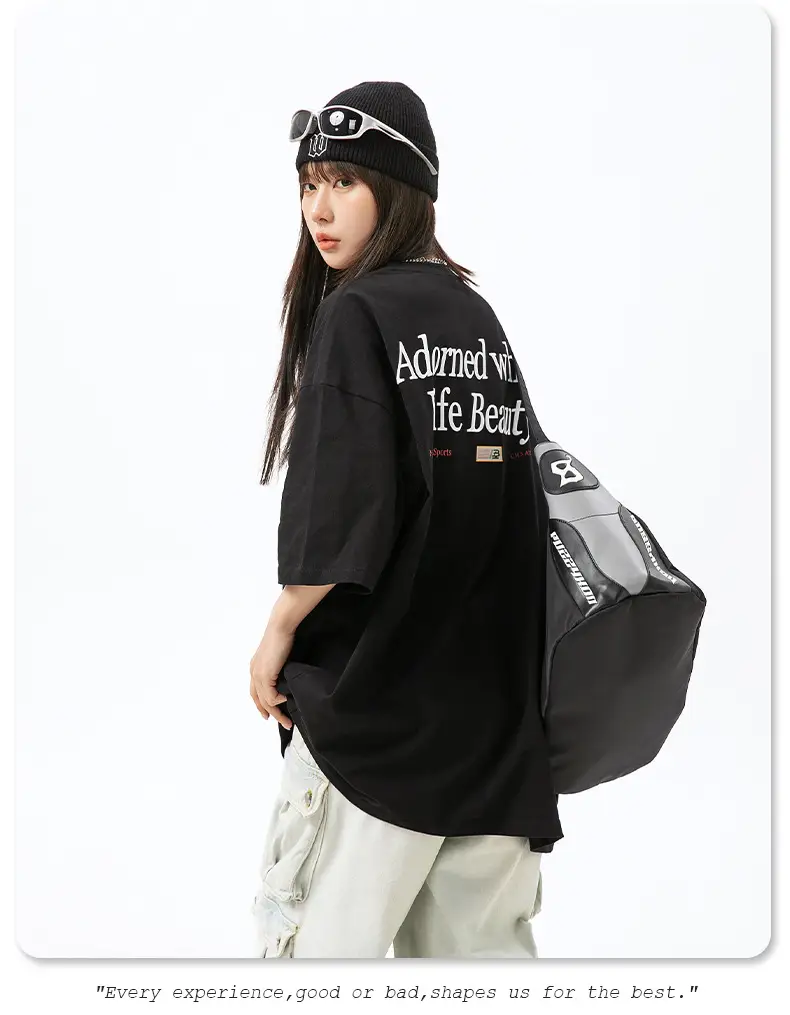 Adorned Whites Life Beauty Cotton T-Shirt Black Short Sleeve — feature 14