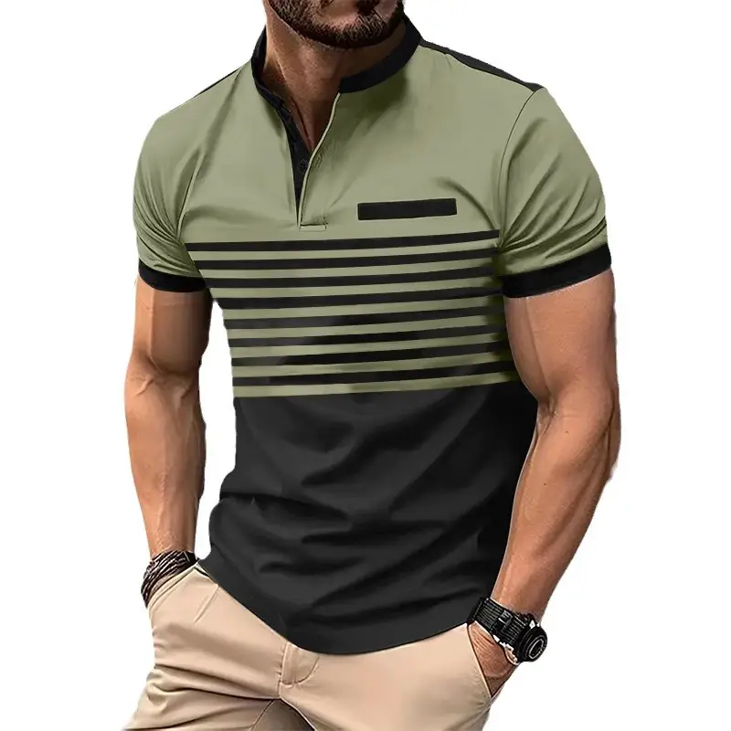 Men Red Black Striped Polo Shirt 2024 Summer - Image 10