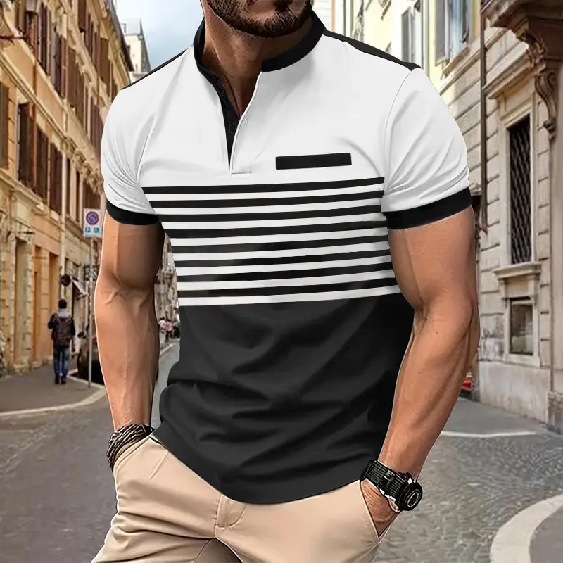 Men Red Black Striped Polo Shirt 2024 Summer — feature 8