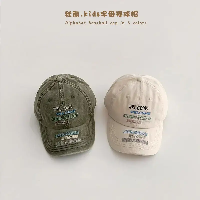 Autumn Kids Caps with Letter Embroidery Black White - Image 3