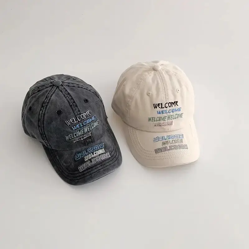 Autumn Kids Caps with Letter Embroidery Black White - Image 5
