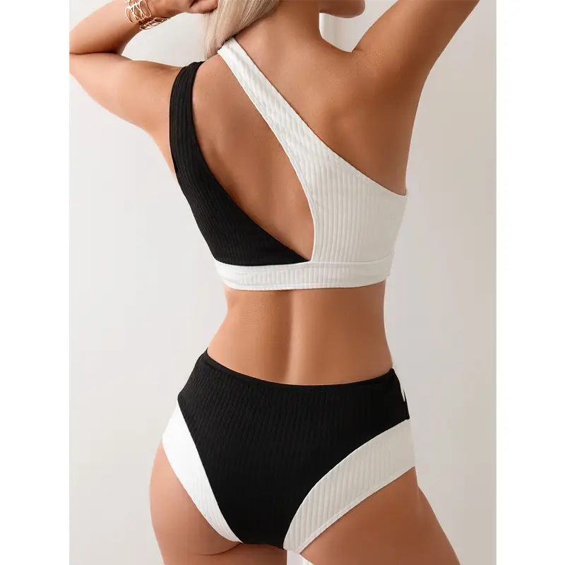 2025 Foreign Trade Cross-Border Swimwear, Feminine Black and White Color-Blocking One-Piece Fashionable Trendy European and American Bikini Swimsuit One-Piece — feature 4