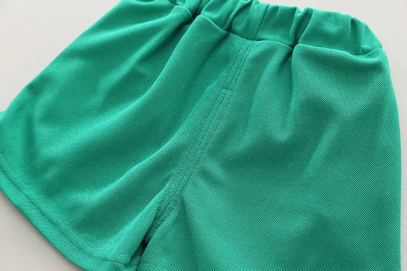 Children Cotton Polo Shirt Shorts Set Green White Summer — feature 11