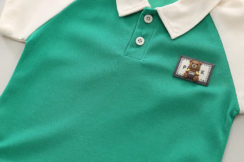 Children Cotton Polo Shirt Shorts Set Green White Summer — feature 4