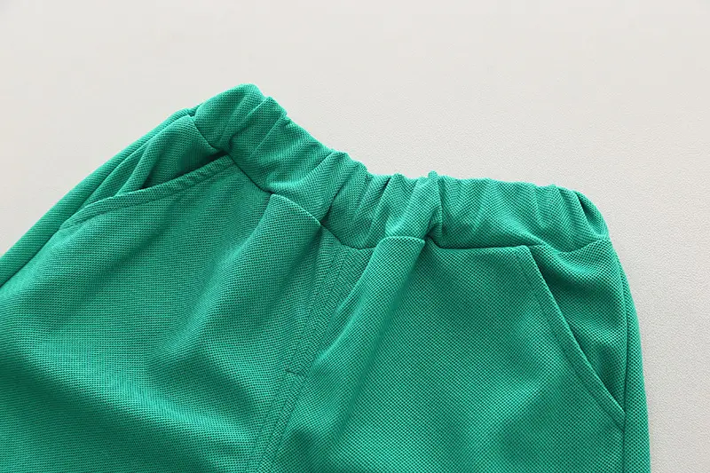 Children Cotton Polo Shirt Shorts Set Green White Summer — feature 7
