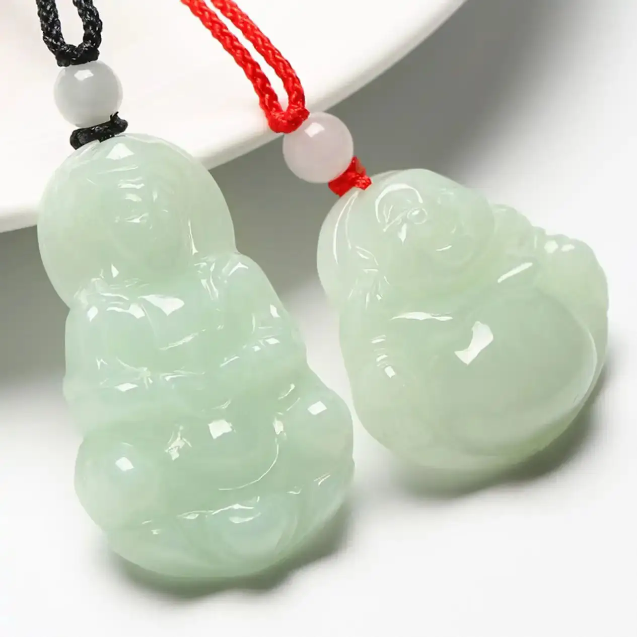 Natural Jade Couple's Jade Pendant with Red String - Image 3