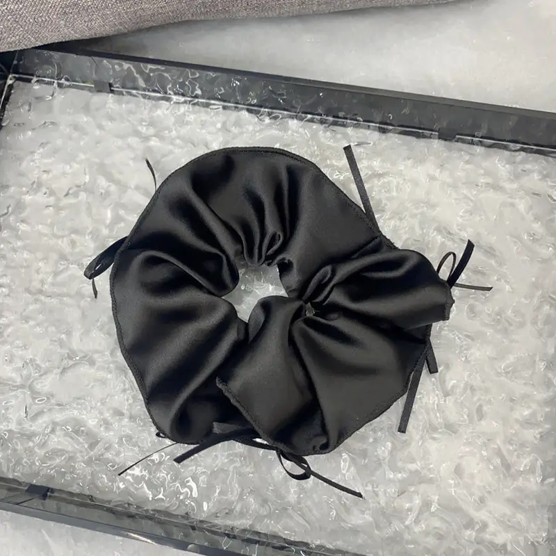 Black Satin Hair Ring with Ties for Women - Image 6