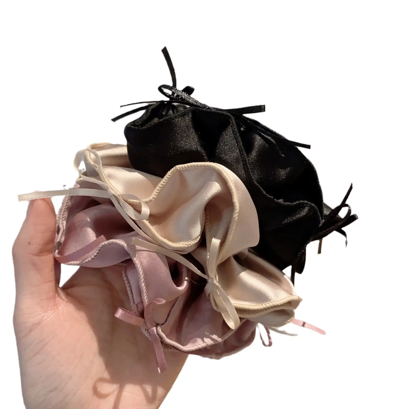 Black Satin Hair Ring with Ties for Women - Image 8