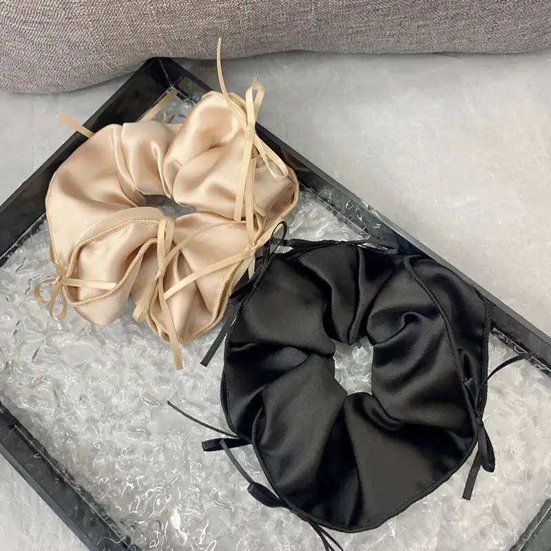 Black Satin Hair Ring with Ties for Women — feature 8