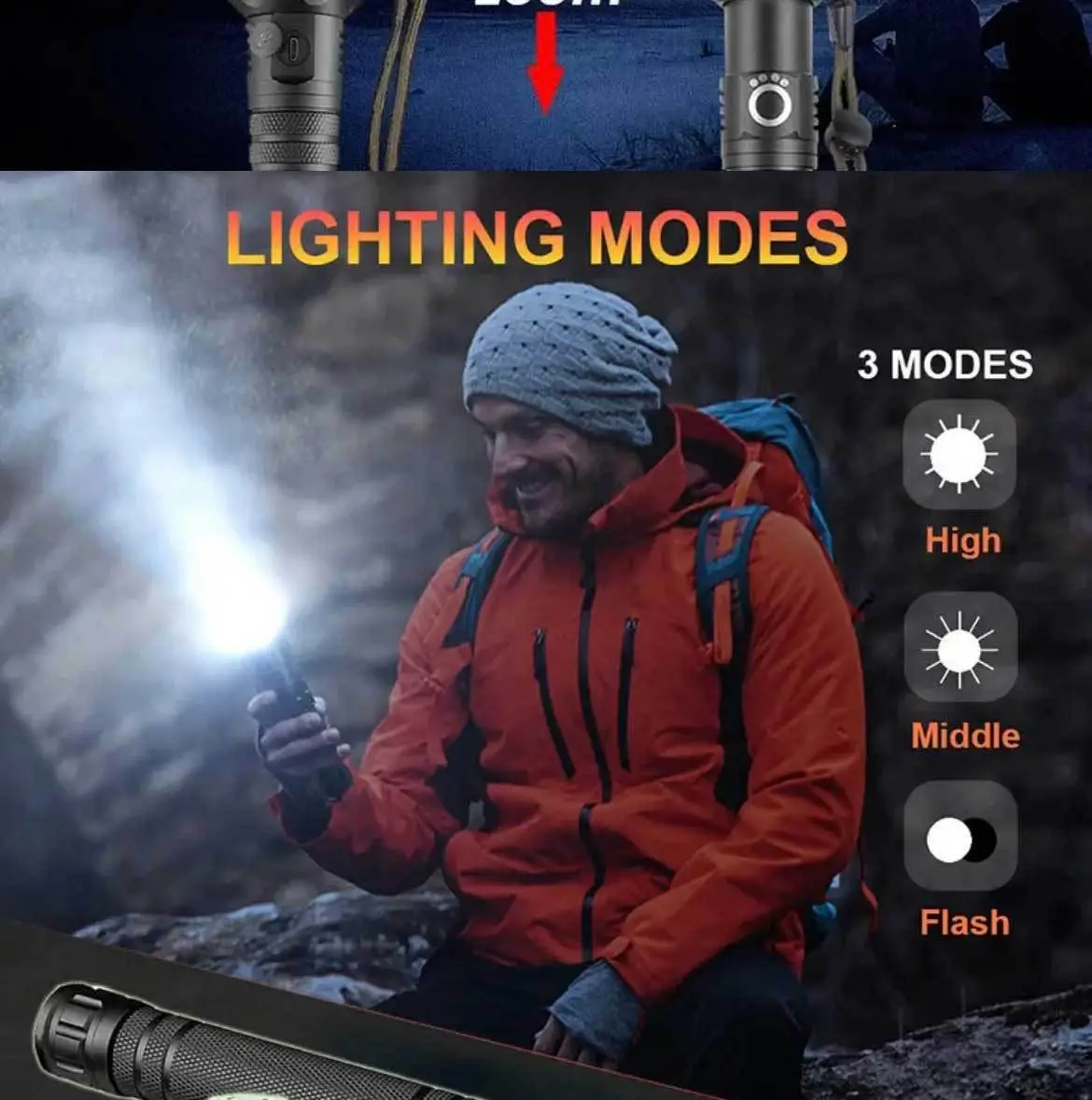 Cross-border LED Flashlight Waterproof Zoom Long Range Outdoor Use β feature 9