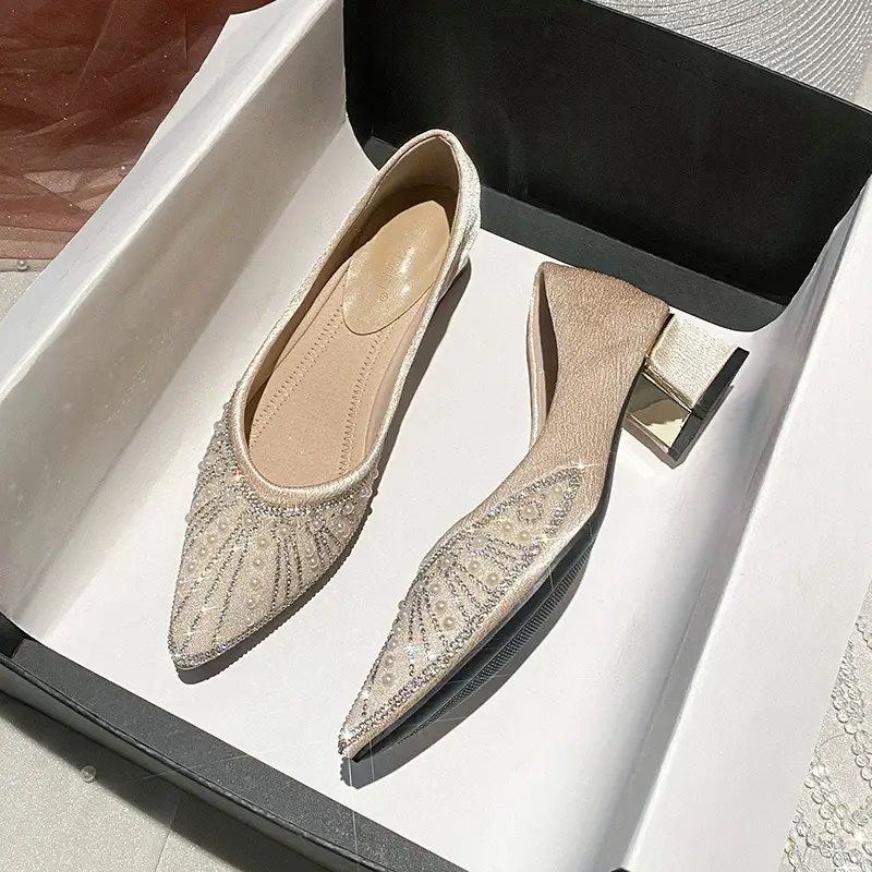 French high heel rhinestone Pearl work shoes soft bottom women's shoes 2024 spring pointed single-layer shoes women's evening wind gentle shoes - Image 4