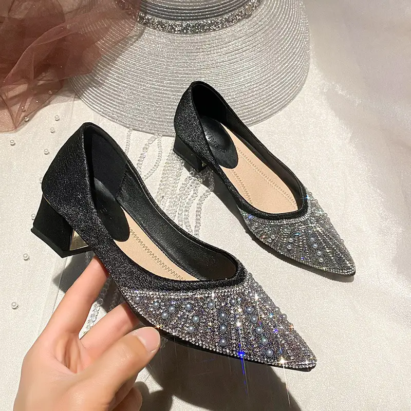 French high heel rhinestone Pearl work shoes soft bottom women's shoes 2024 spring pointed single-layer shoes women's evening wind gentle shoes - Image 5