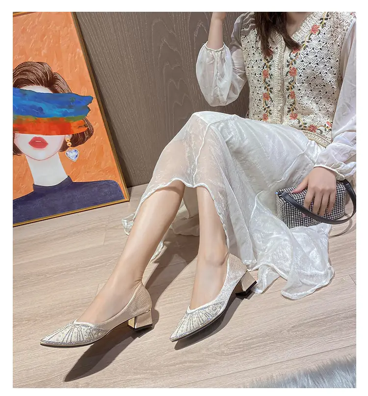 French high heel rhinestone Pearl work shoes soft bottom women's shoes 2024 spring pointed single-layer shoes women's evening wind gentle shoes — feature 11