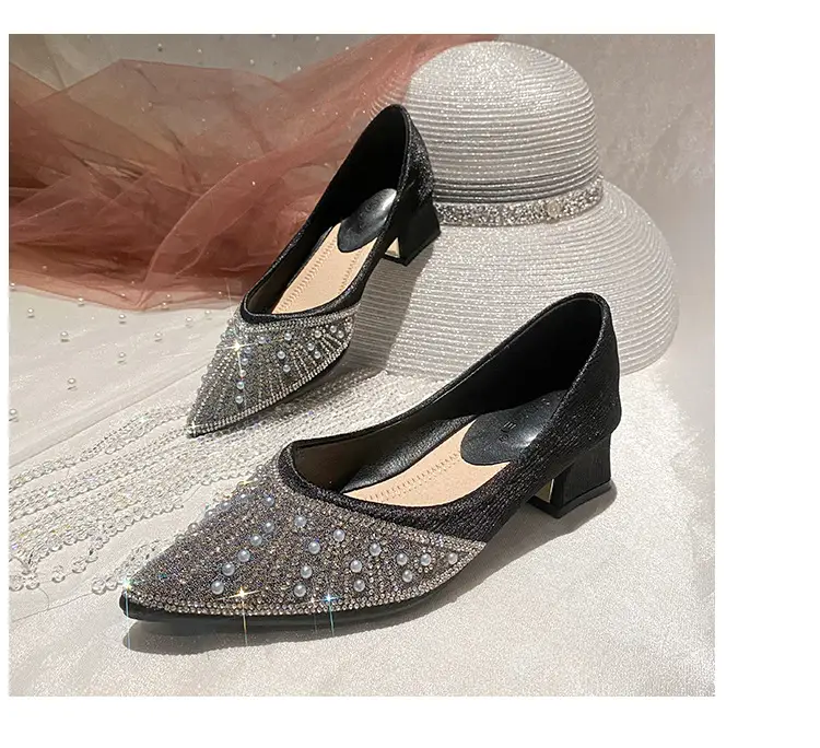 French high heel rhinestone Pearl work shoes soft bottom women's shoes 2024 spring pointed single-layer shoes women's evening wind gentle shoes — feature 21