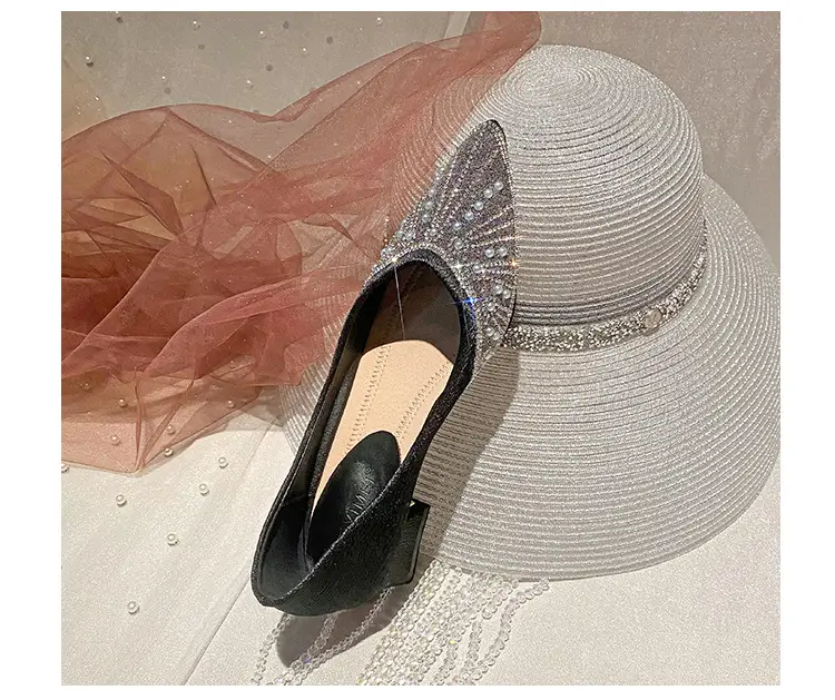French high heel rhinestone Pearl work shoes soft bottom women's shoes 2024 spring pointed single-layer shoes women's evening wind gentle shoes — feature 22