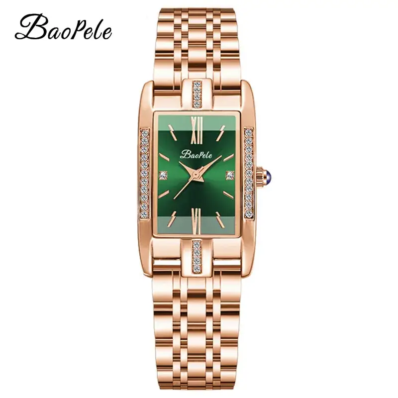 Baopele Women's Green Quartz Watch with Rose Gold Band - Image 4