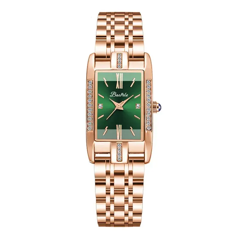 Baopele Women's Green Quartz Watch with Rose Gold Band - Image 3