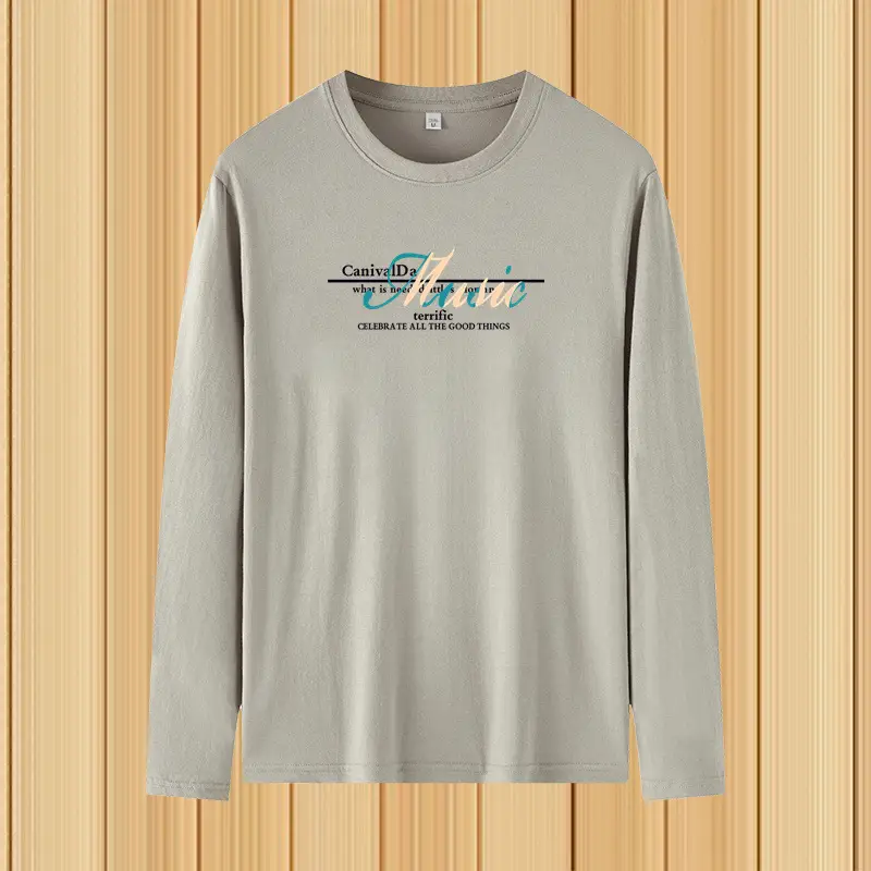 Men Printed Long Sleeve T-Shirt Grey Large