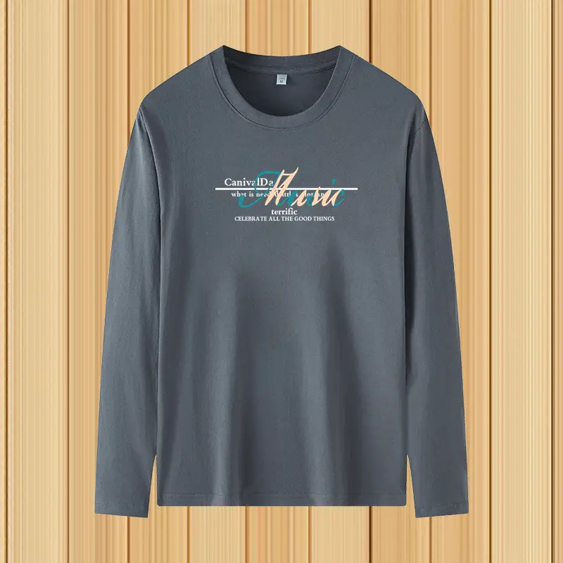Men Printed Long Sleeve T-Shirt Grey Large