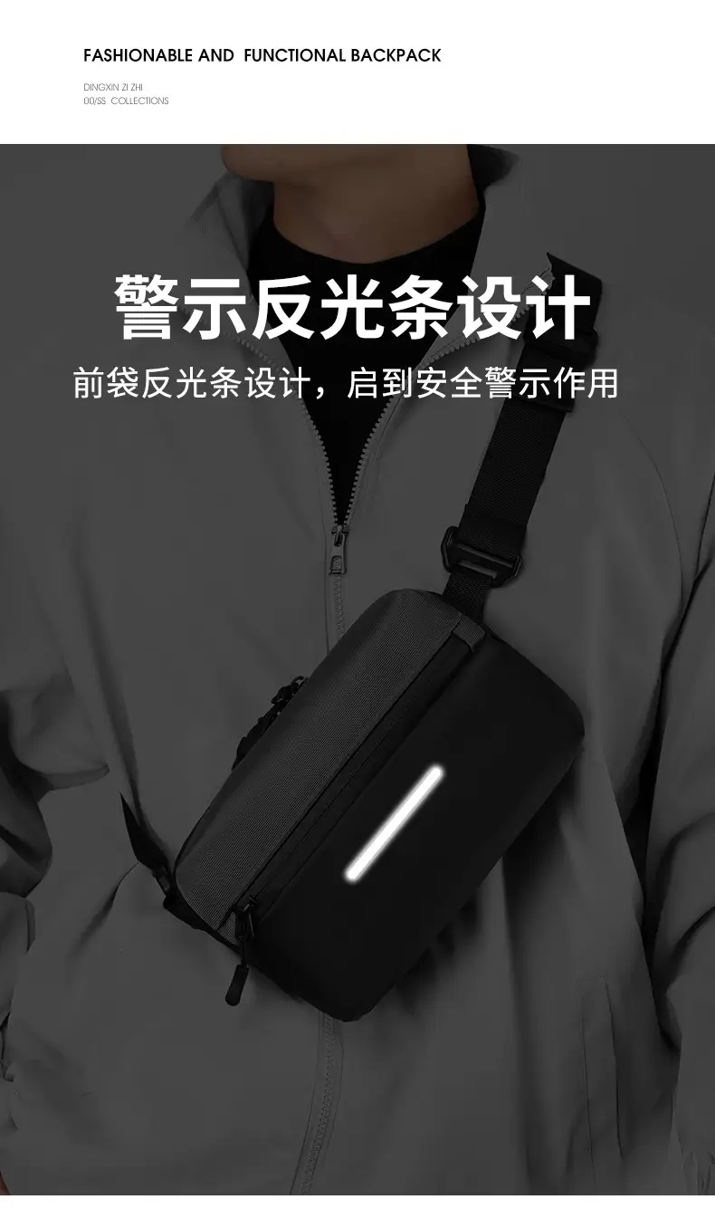 Men's Lightweight Crossbody Bag Black Textured — feature 13