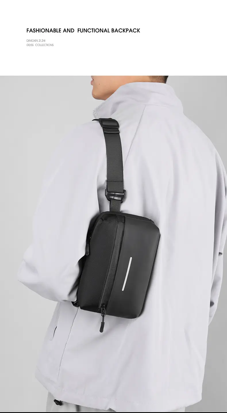 Men's Lightweight Crossbody Bag Black Textured — feature 15