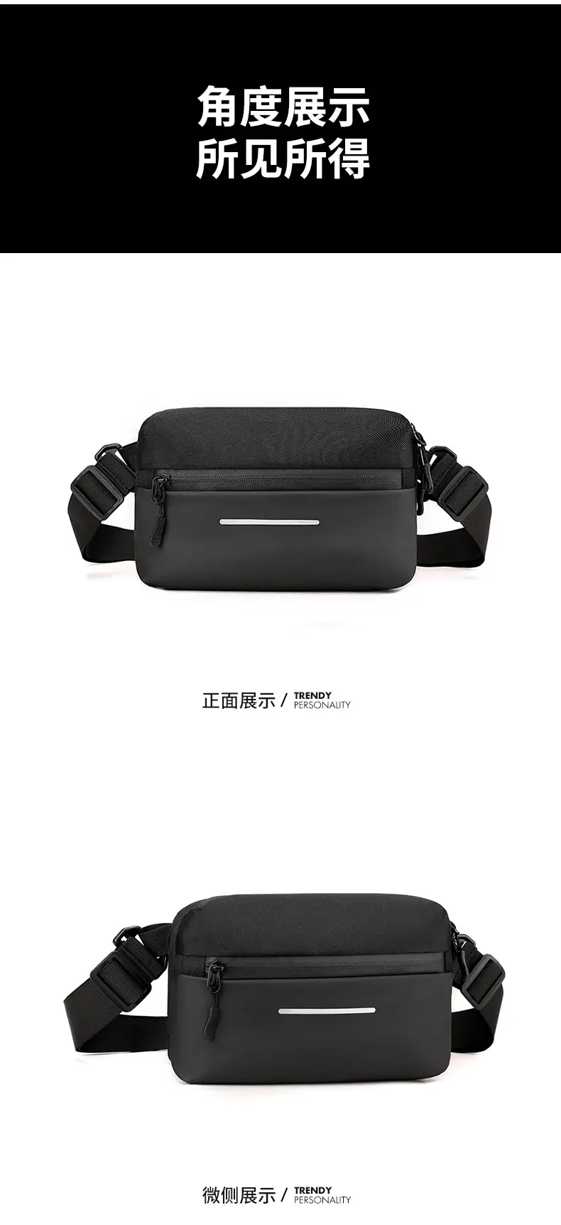 Men's Lightweight Crossbody Bag Black Textured — feature 17