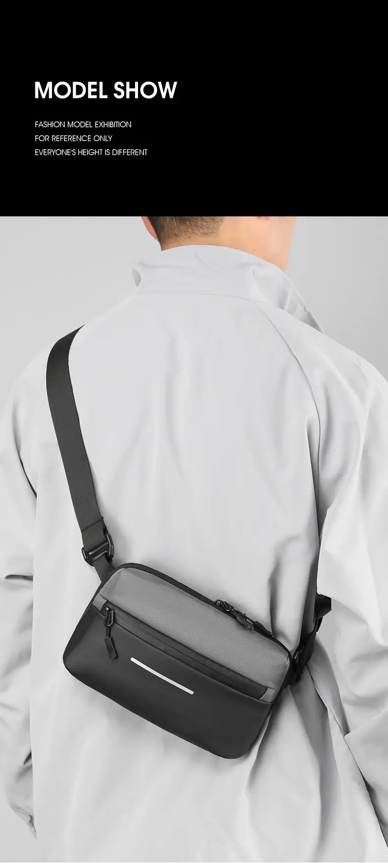 Men's Lightweight Crossbody Bag Black Textured — feature 19
