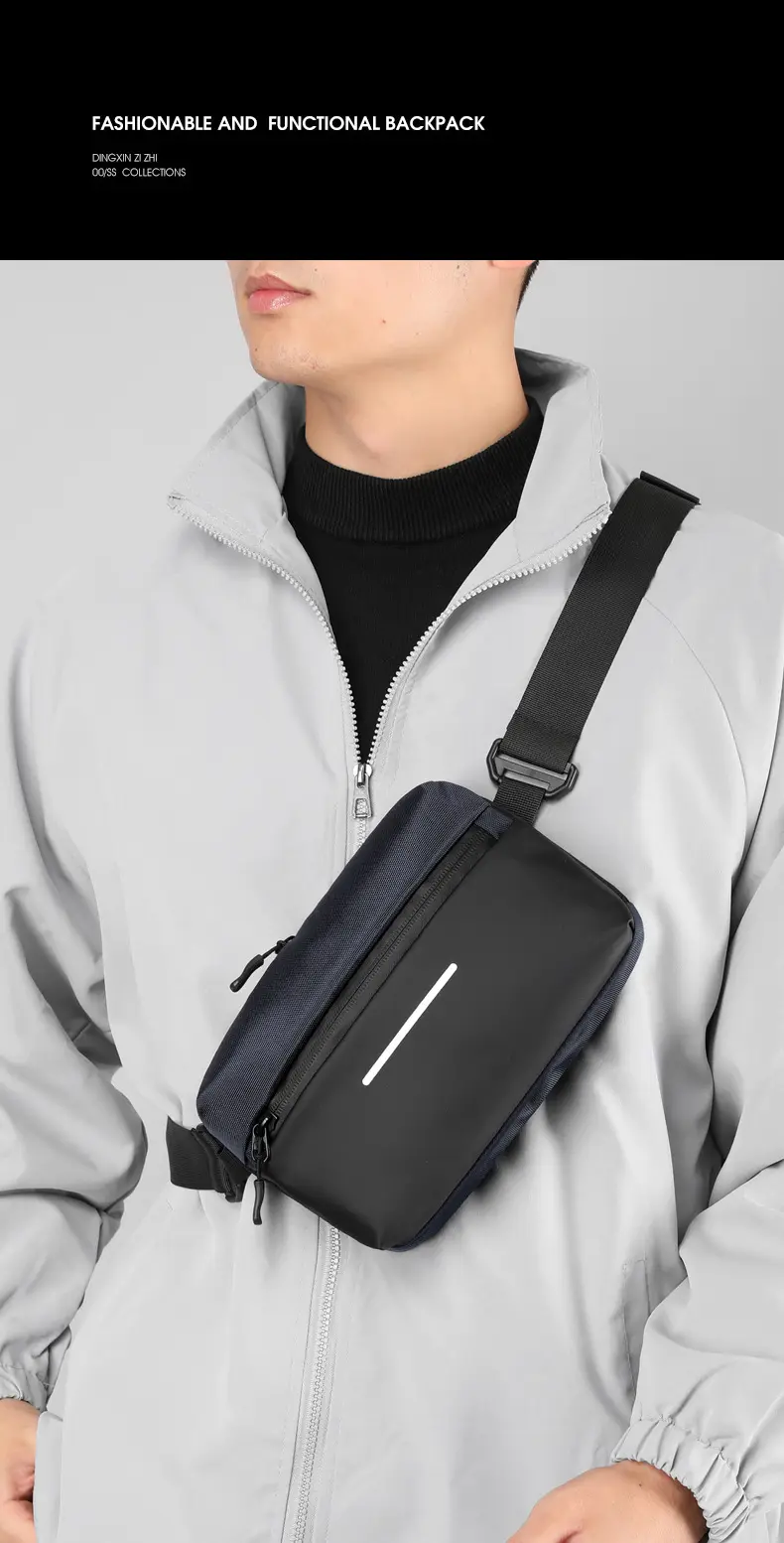 Men's Lightweight Crossbody Bag Black Textured — feature 2