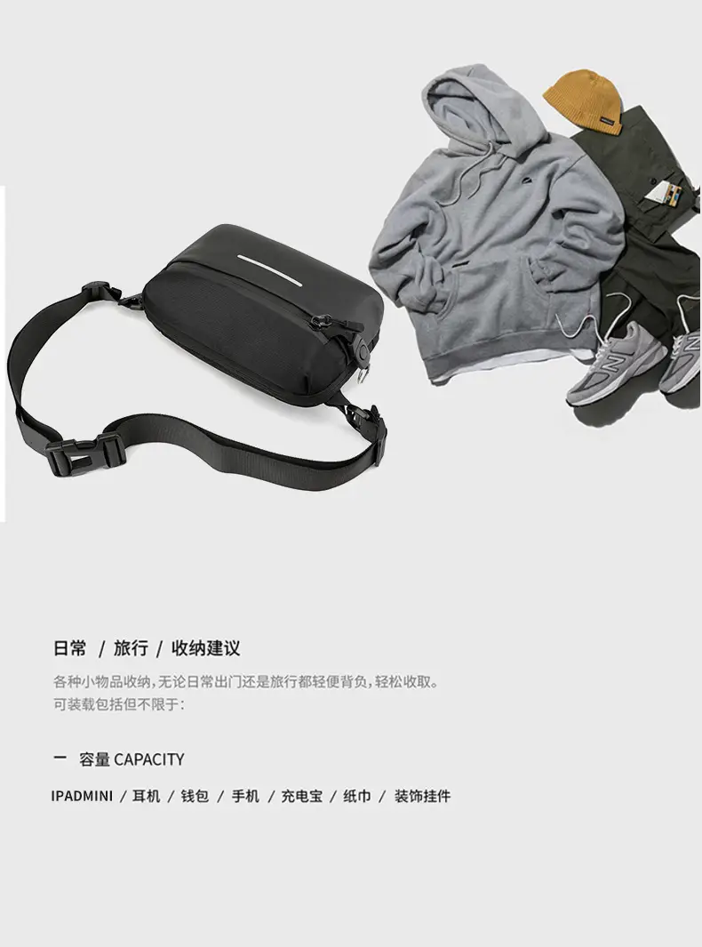 Men's Lightweight Crossbody Bag Black Textured — feature 22
