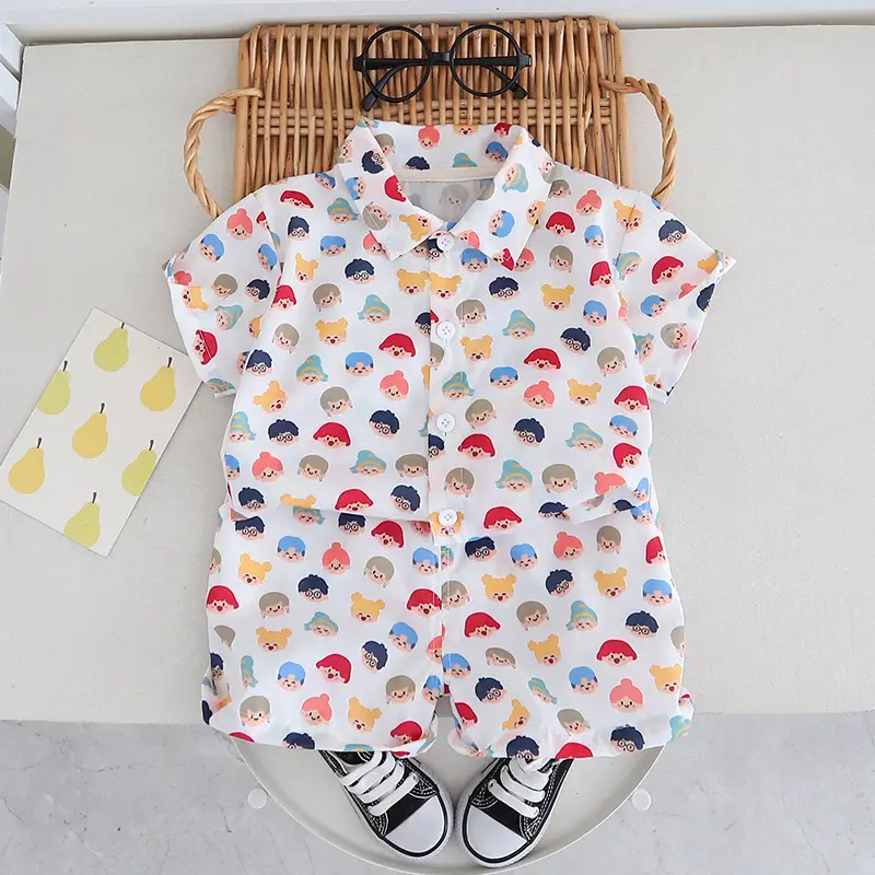 Children Cotton Printed T-Shirt Shorts Set Summer Boys - Image 3