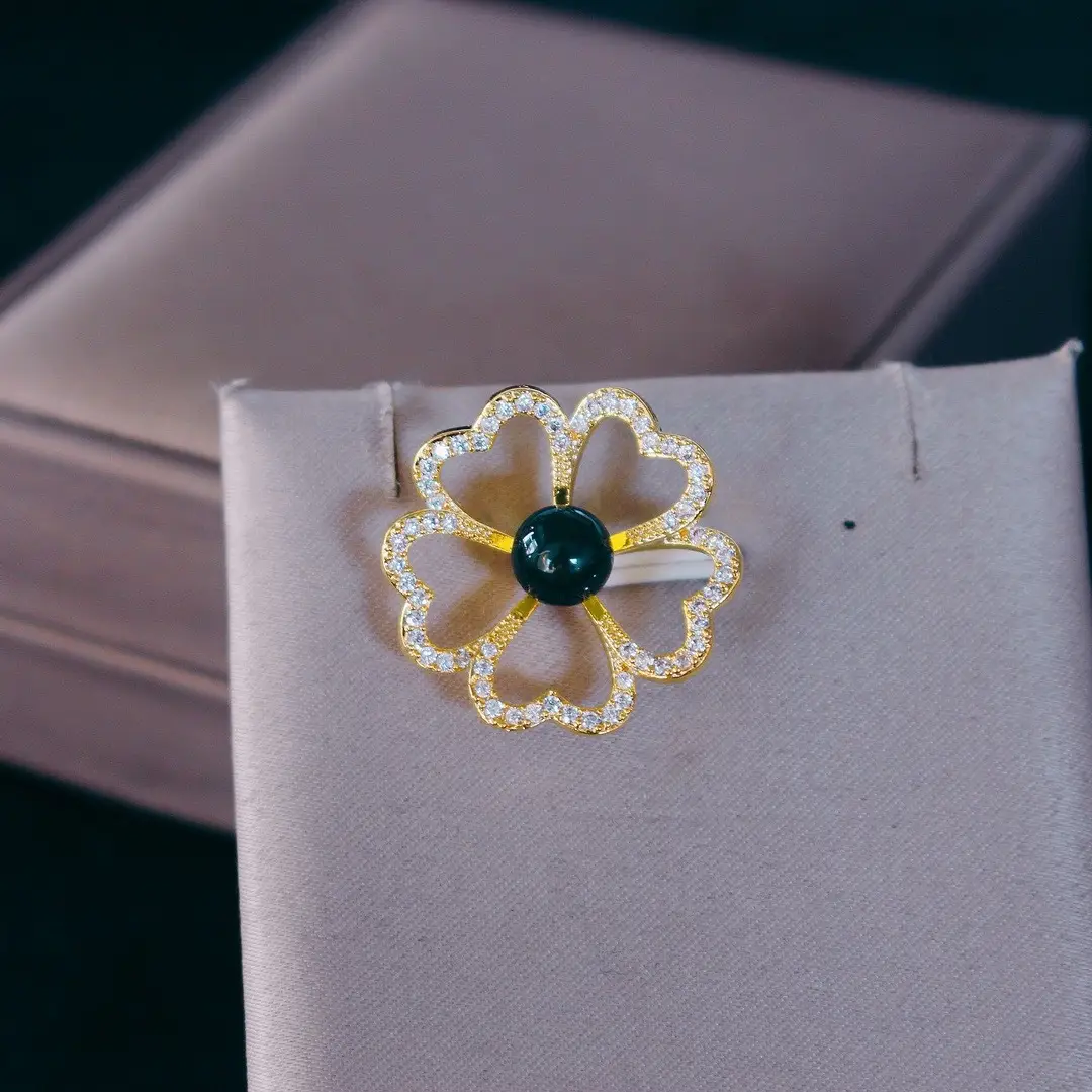 Cute Fox Amber Brooch with Green Stone - Image 4