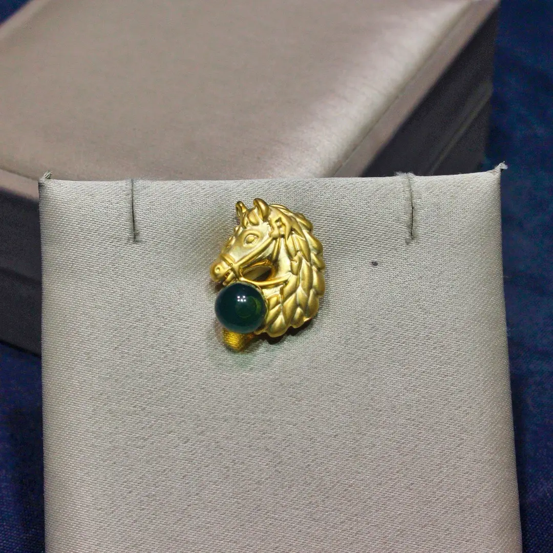 Cute Fox Amber Brooch with Green Stone - Image 10