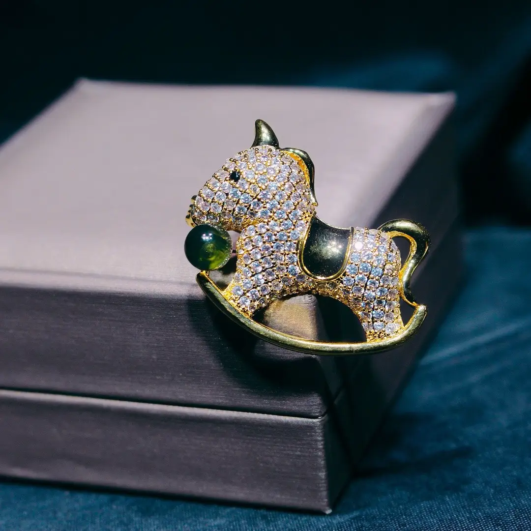 Cute Fox Amber Brooch with Green Stone - Image 8