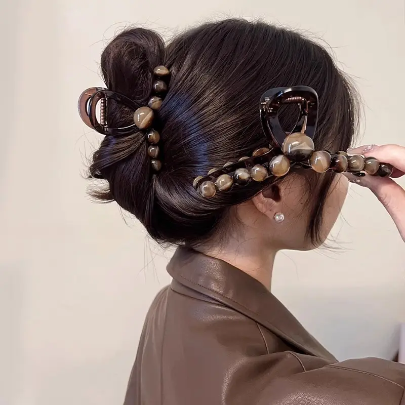 Retro Bead Hairpin with Shark Clip Design - Image 5