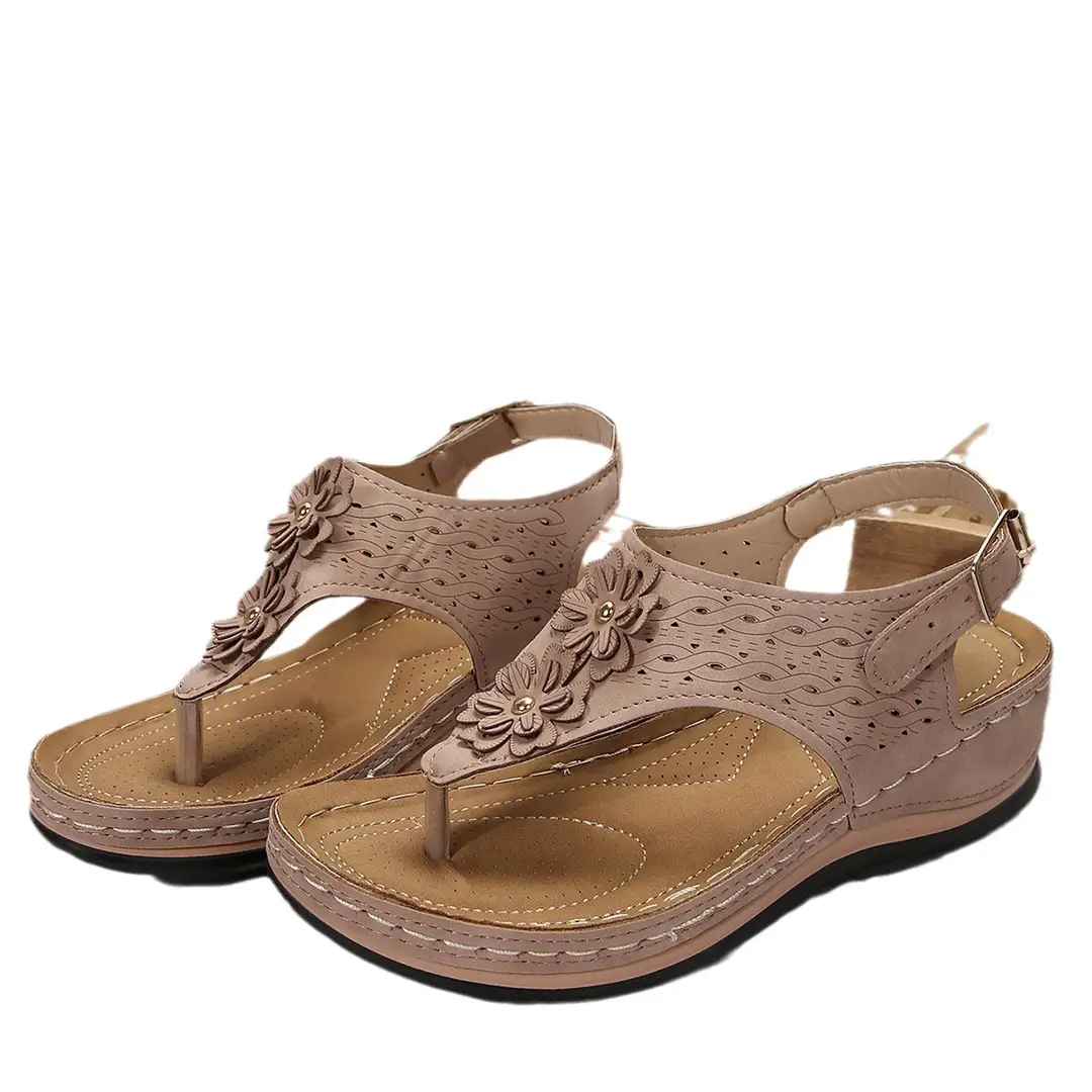 Outer size cross-border summer flip flops flower muffin bottom slippers plus size casual women's rubber sandals buckle sandals