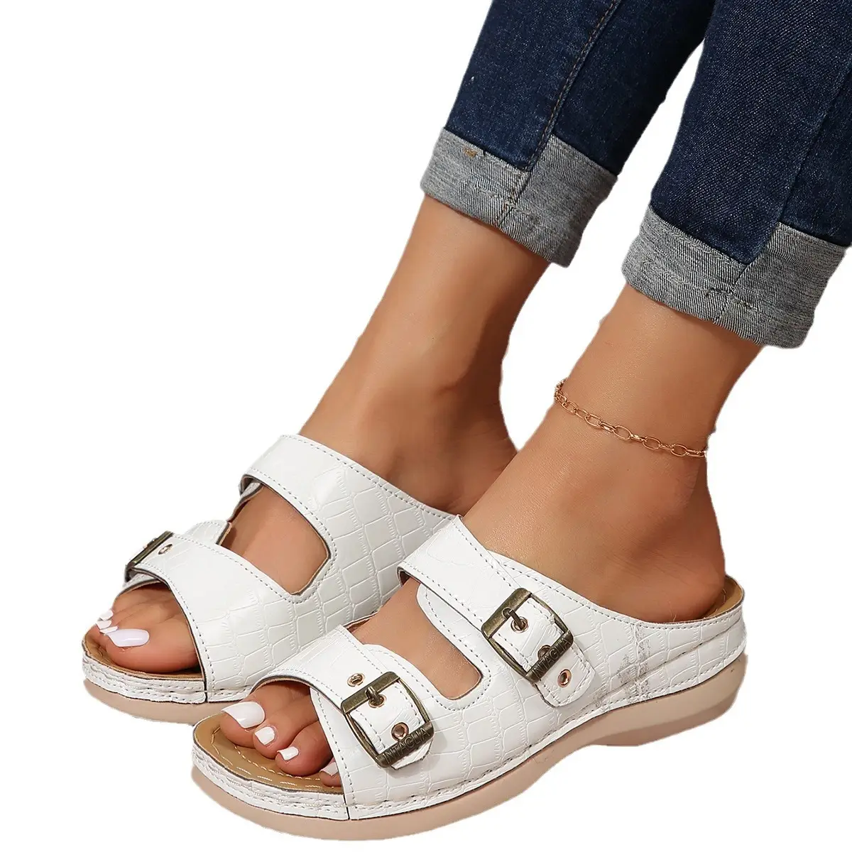 Women Plaid Hollow Metal Sandals 2024 Summer