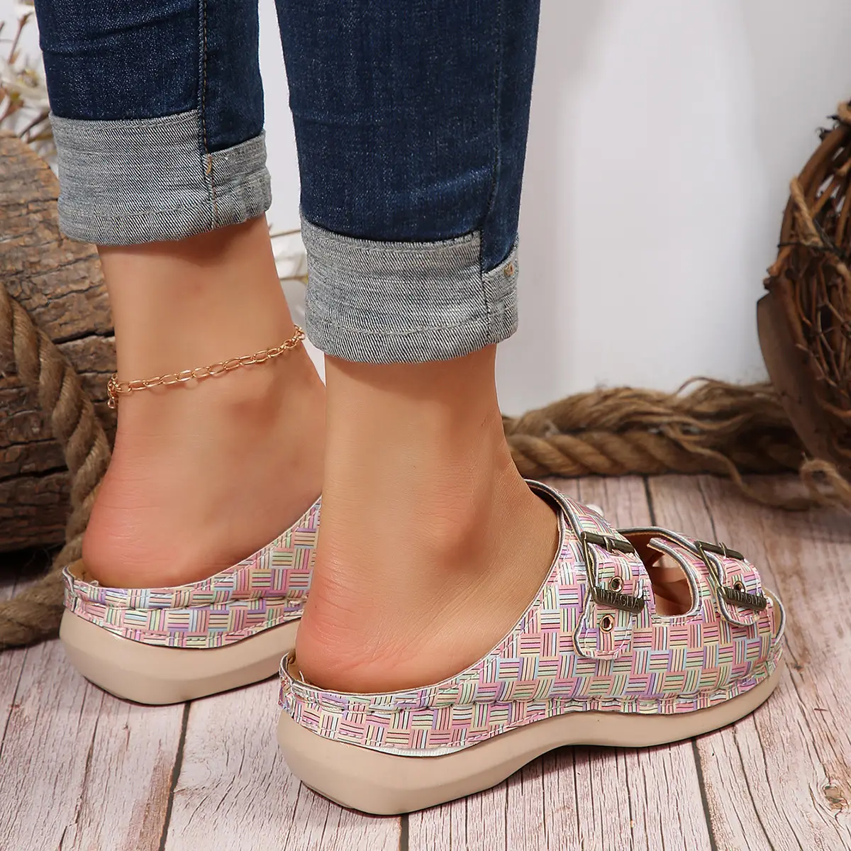 Women Plaid Hollow Metal Sandals 2024 Summer — feature 18