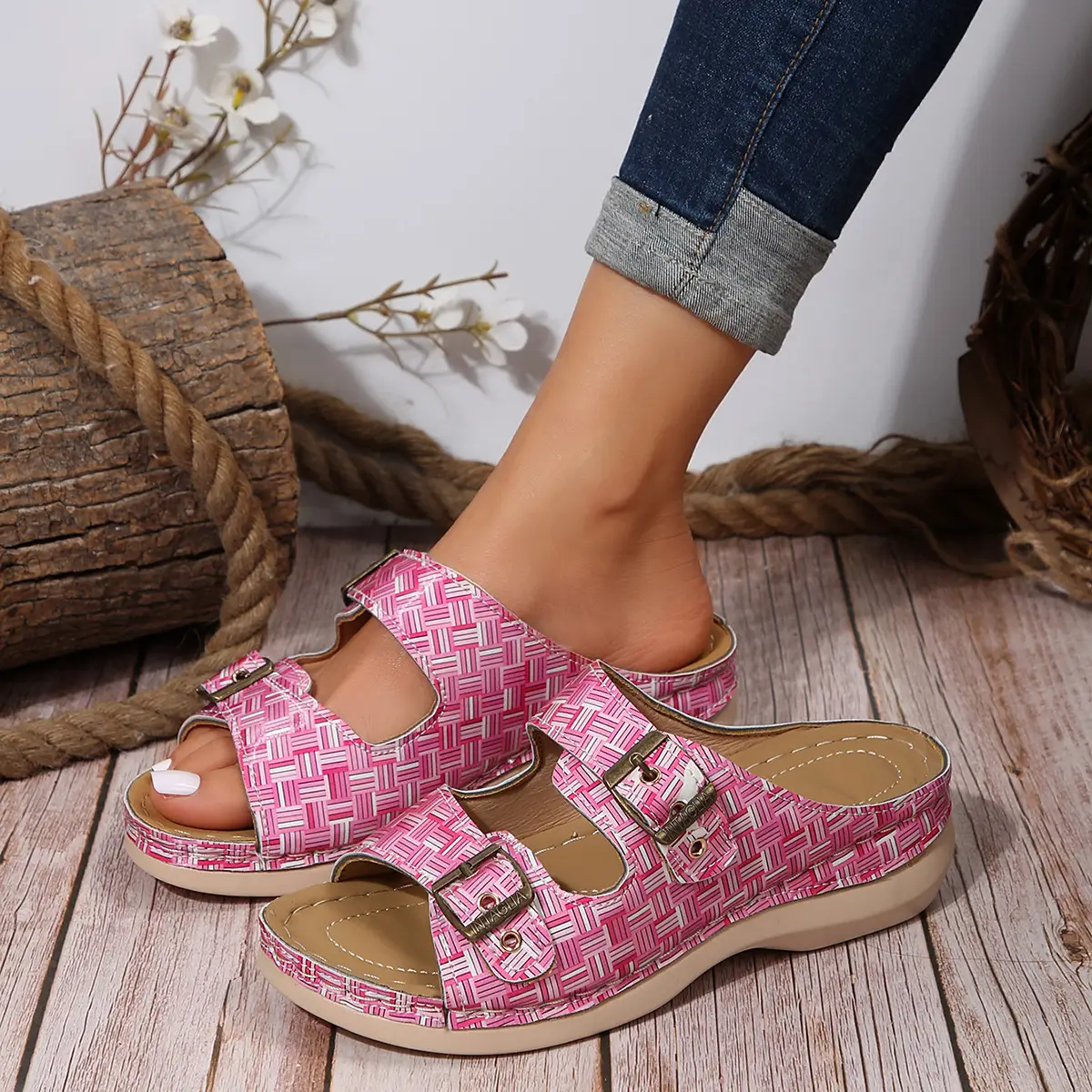 Women Plaid Hollow Metal Sandals 2024 Summer — feature 31
