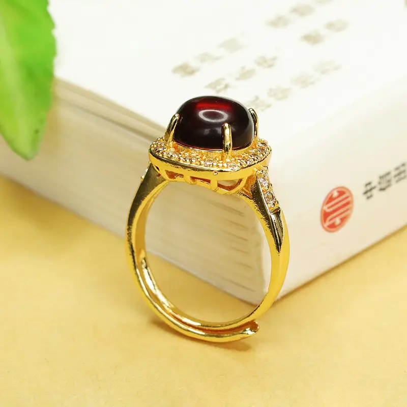 Aiyu Natural Amber Ring Ethnic Style Gold Plated - Image 4