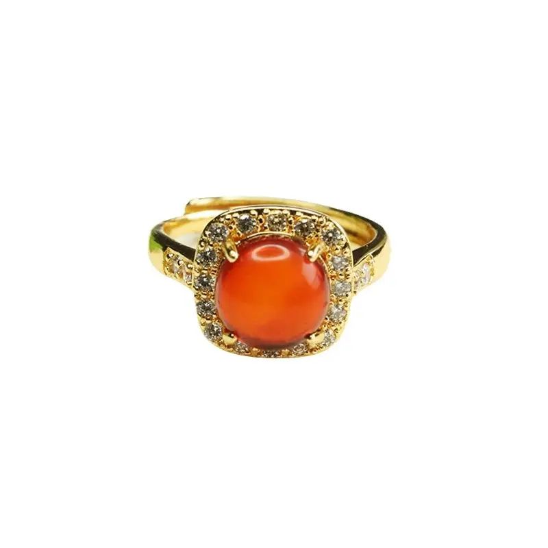 Aiyu Natural Amber Ring Ethnic Style Gold Plated - Image 5