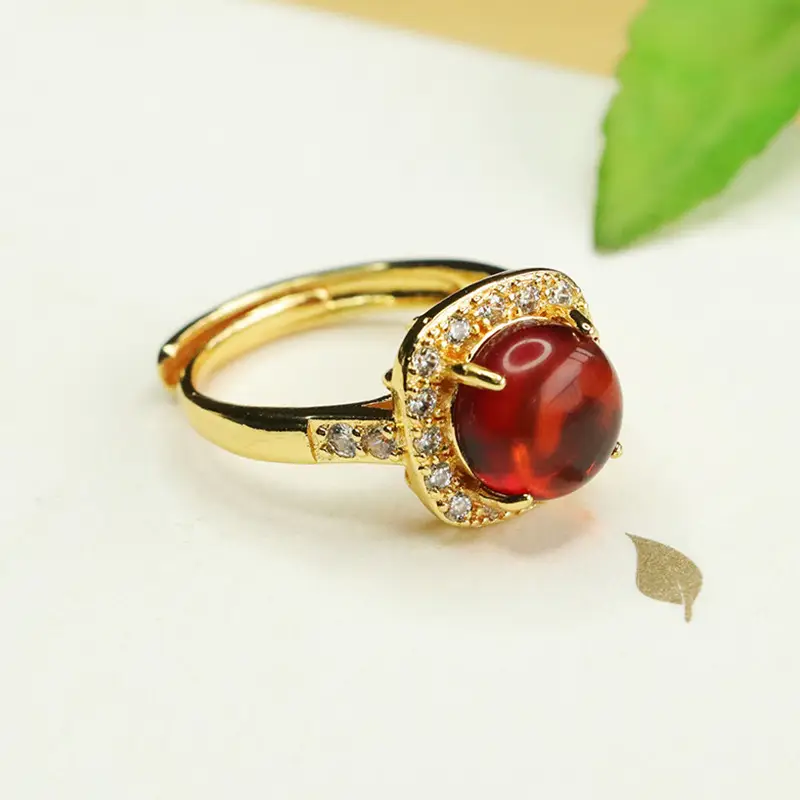 Aiyu Natural Amber Ring Ethnic Style Gold Plated — feature 5