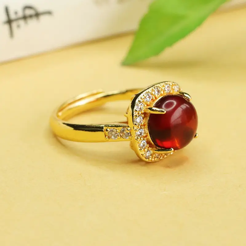 Aiyu Natural Amber Ring Ethnic Style Gold Plated — feature 9