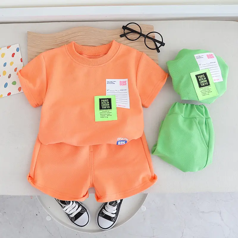 Children Cotton Short Sleeve Suit Green Summer Boys — feature 1