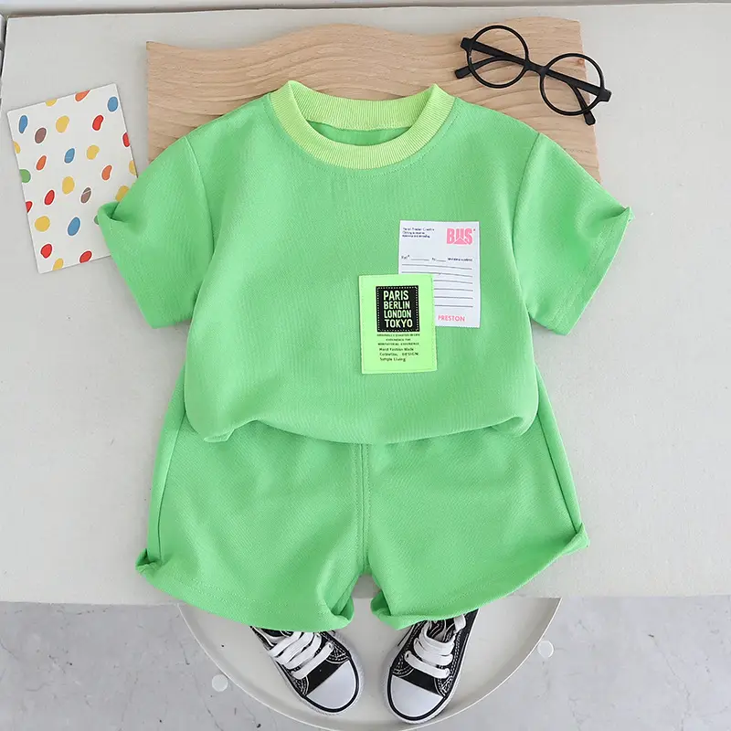 Children Cotton Short Sleeve Suit Green Summer Boys — feature 2