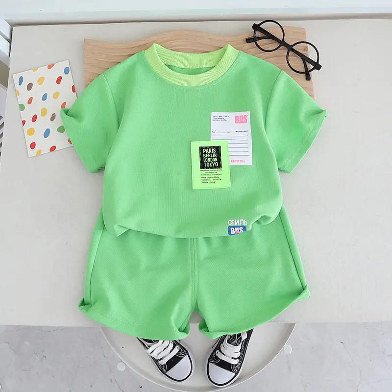Children Cotton Short Sleeve Suit Green Summer Boys — feature 3