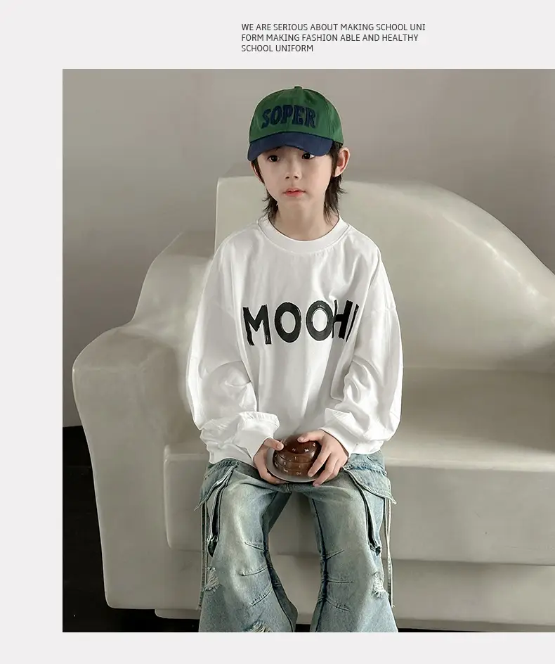 Boys Long Sleeve T-Shirt White MOOHI 2025 — feature 9
