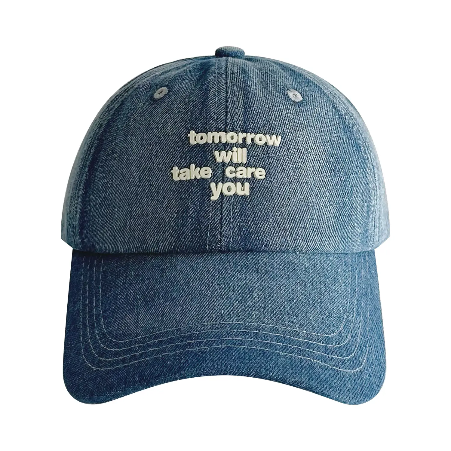 Women Blue Letter Denim Baseball Cap with Quote - Image 8