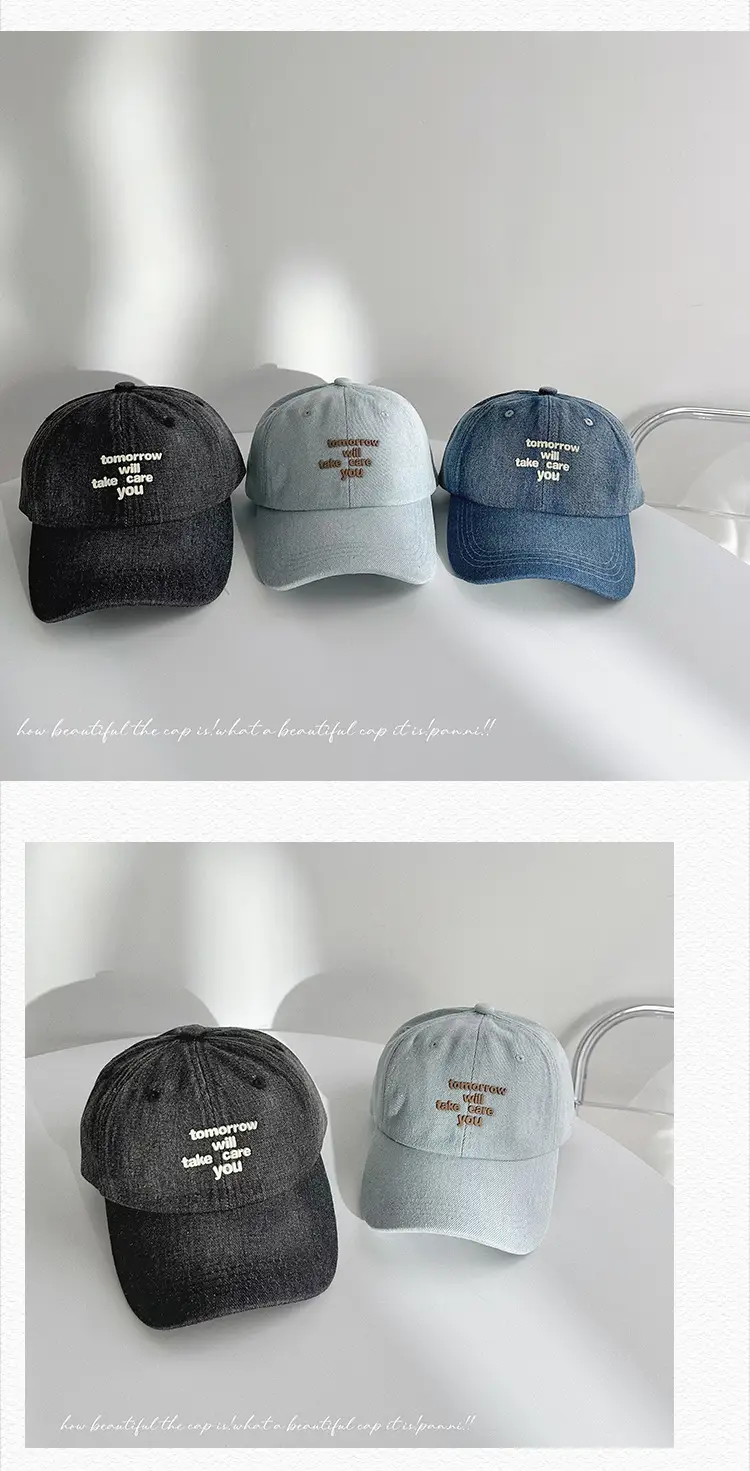 Women Blue Letter Denim Baseball Cap with Quote — feature 25