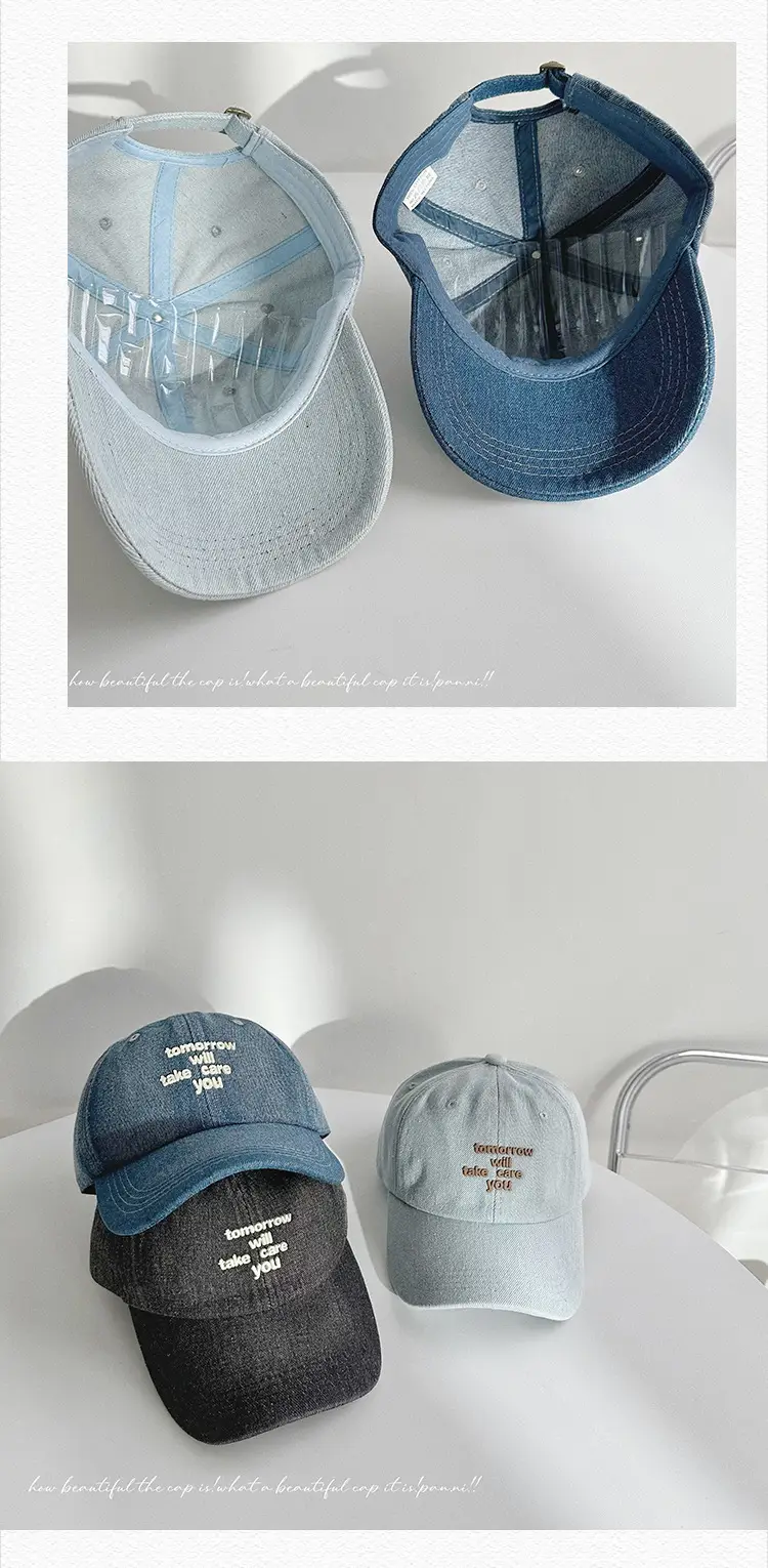 Women Blue Letter Denim Baseball Cap with Quote — feature 26