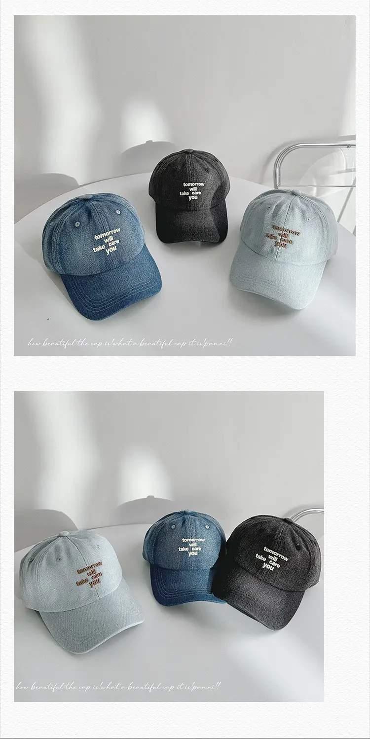 Women Blue Letter Denim Baseball Cap with Quote — feature 27